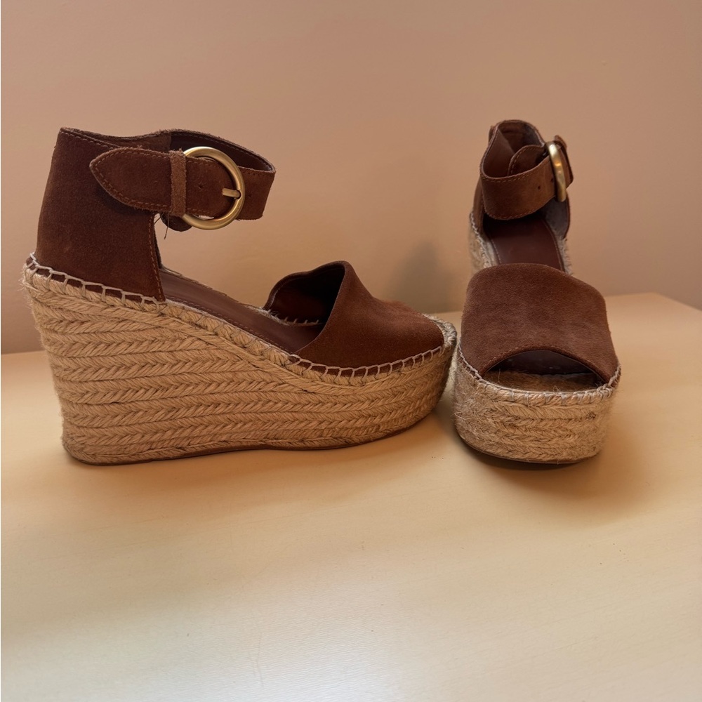 Marc Fisher Tan Suede Wedge Sandals - Picture 2 of 6